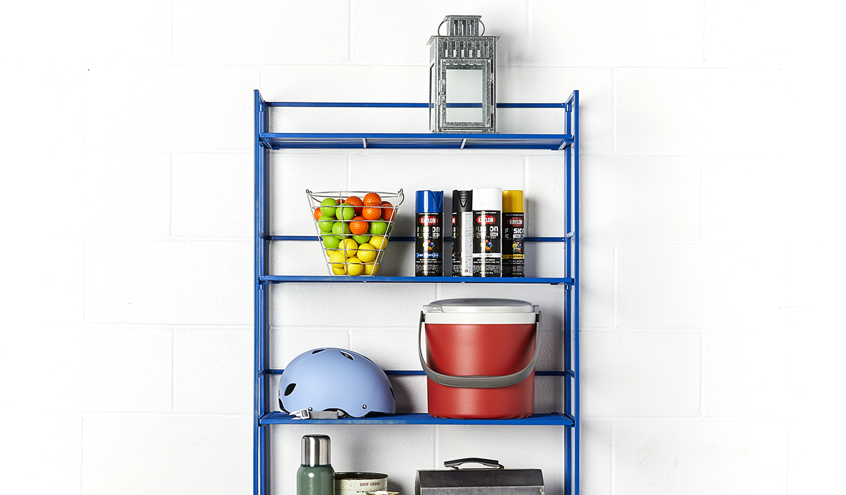 painted metal shelving unit