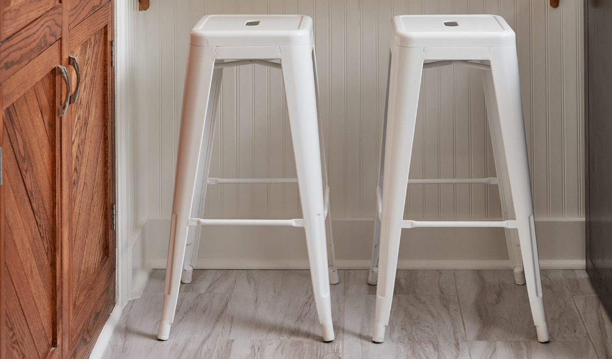 metal bar stools painted white