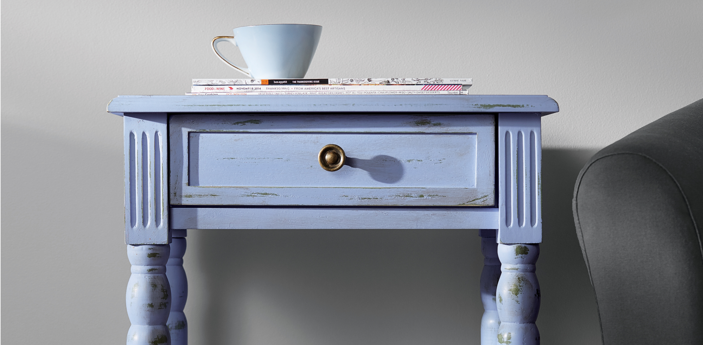 Nightstand with chalky finish